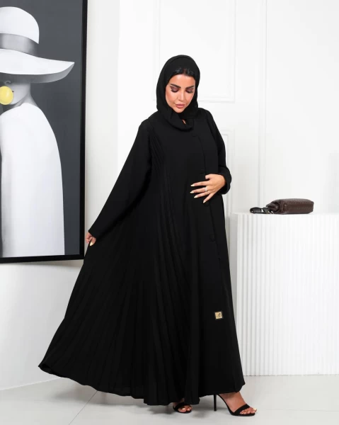 Black Crepe Abaya with Pleated Sides IB213