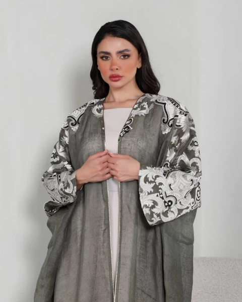 Linen Abaya Grey IB143 Gray